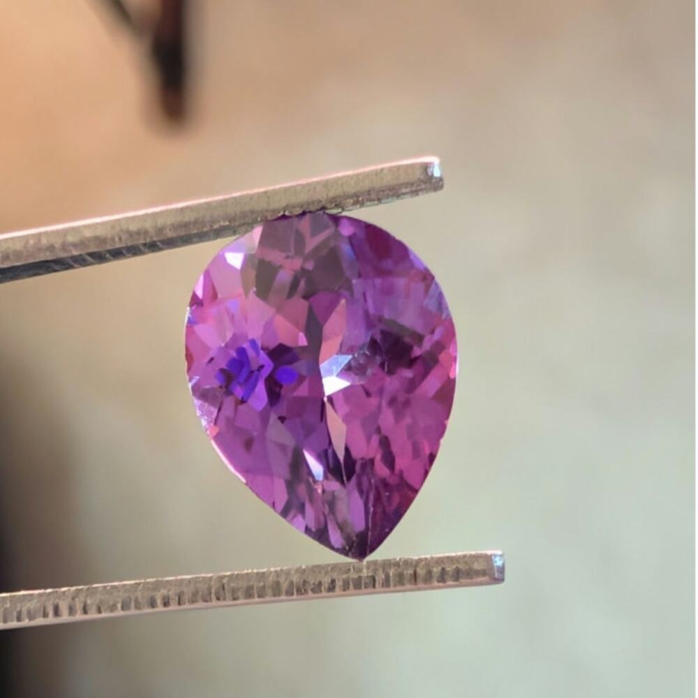 1.95 Carat Pear Cut Ceylon Purple Sapphire Loose Gemstone Recrystallized Gem